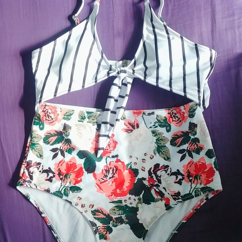 SHEIN floral/stripe cutout one piece